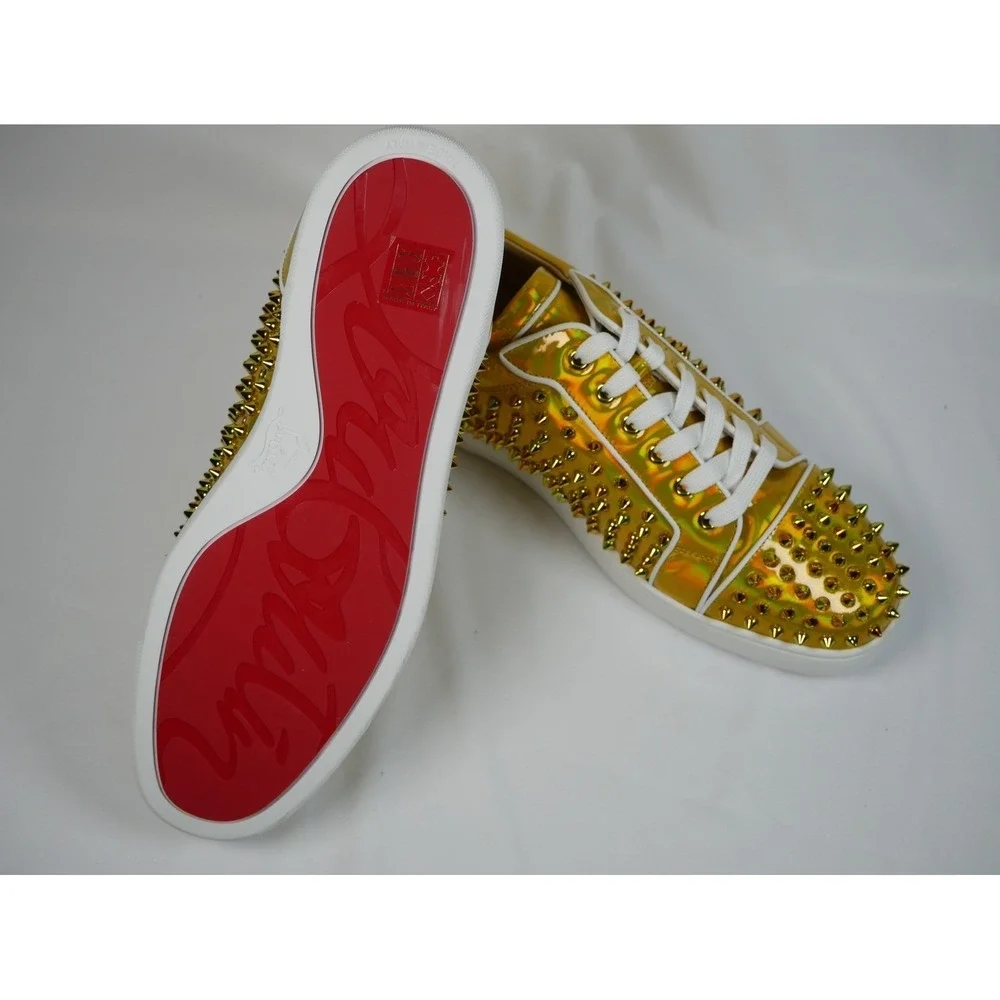 Christian Louboutin Louis Junior SpikesGold Holographic Low Top Sneaker Men 44.5